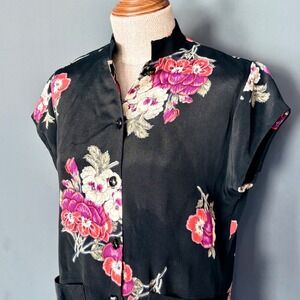 Vintage Asian Skirt Suit | Sz 4 | 100% Silk Floral Cheongsam Hostess - 1970s 80s